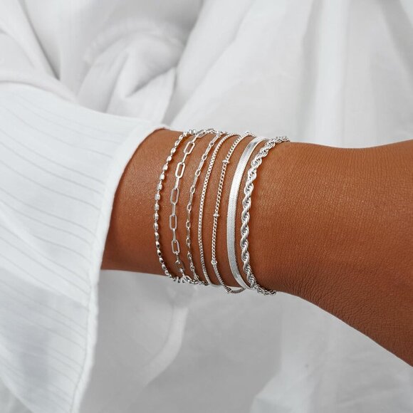 🆕 Sufope Dainty Laying Bracelets Women Silver 14K Adjustable Stackable jewelry - Picture 2 of 6